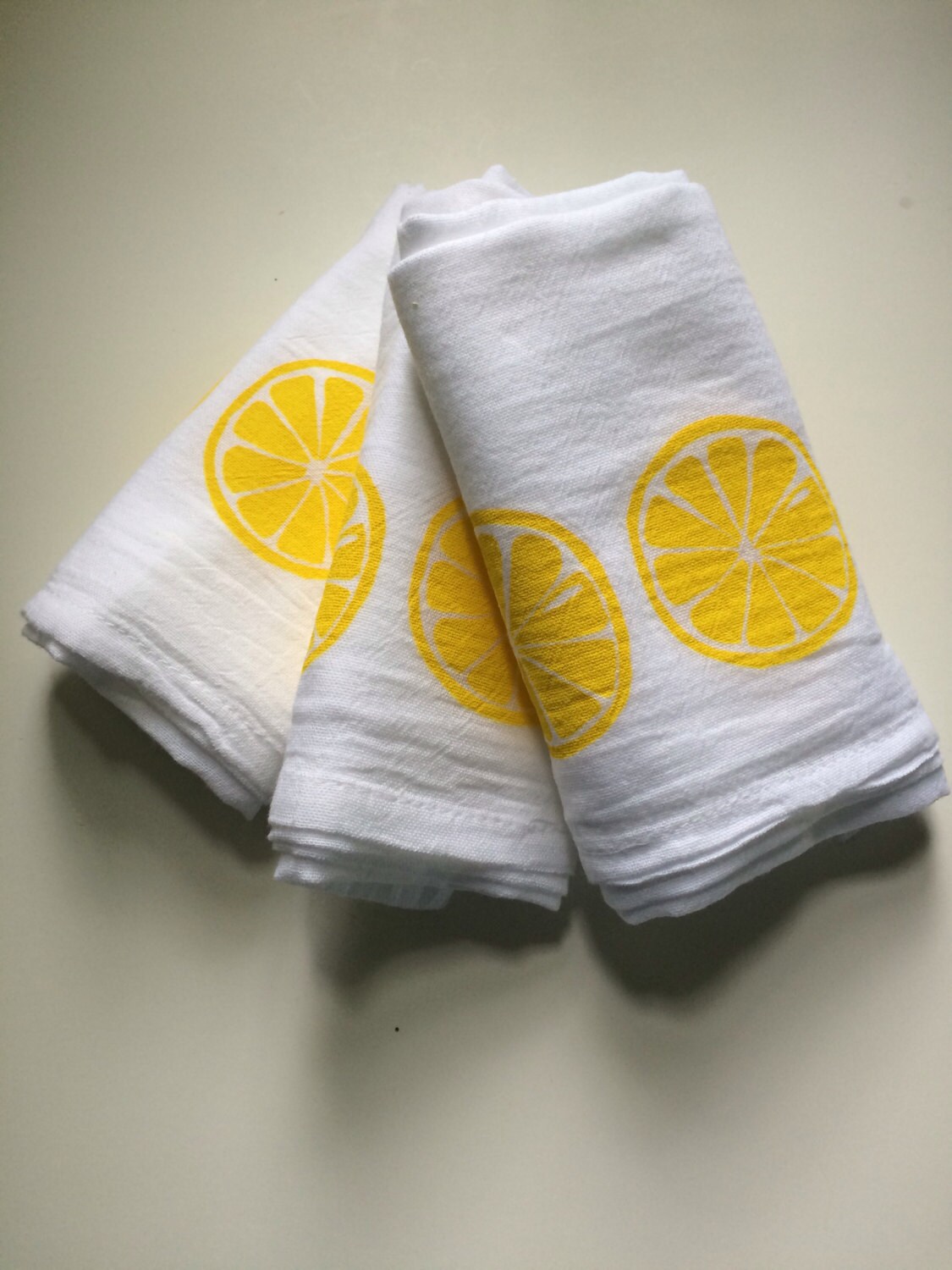 Lemon Kitchen towels flour cloth set of 3 hand screened in Etsy