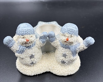 Vtg Christmas Snowman Buddies Star Candle  Sparkling Holder Holiday Decor