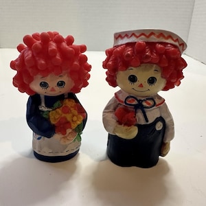 Vintage Raggedy Ann and Andy Plastic Figures/Dolls - Taiwan - 3 3/4&quot;