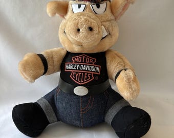 Vintage 1993 Harley Davidson Motorcycles Plush Hog Biker Pig