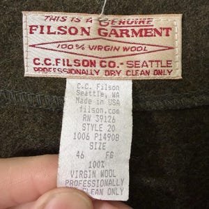 VTG C.C Filson Wool Vest Mens Size 46 Green USA Made Style 20 Hunting Workwear image 2