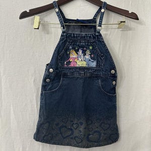 Vintage Disney Princess Classics Denim Overall Jumper Embroidered Sz5