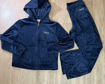 Conjunto deportivo de terciopelo Juicy Couture, sudadera con capucha y cremallera azul J, talla XXL, pantalón talla L, estilo Y2K