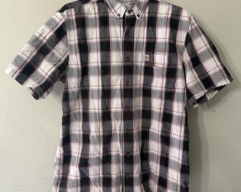 Camicia a maniche corte Carhartt da uomo, taglia L, vestibilità comoda, con bottoni, 100% cotone a quadri