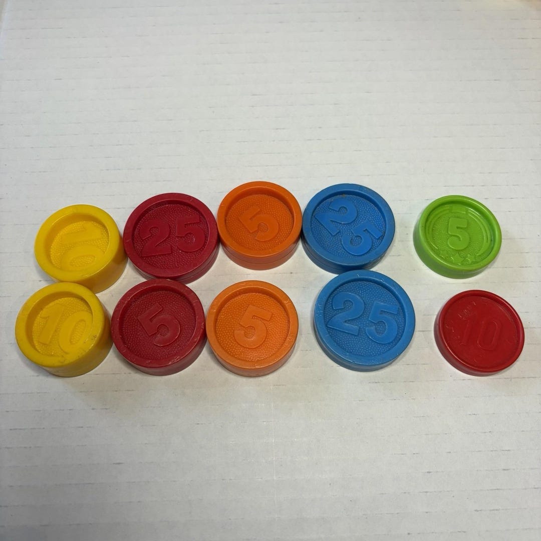 Red/yellow Math Token 10 Vtgcoins Tokens for Fisher-price Cash Register Red Blue Yellow Green ...