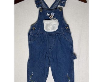 Vintage Disney Classics Minnie Mouse Overalls Denim Baby Girl Size 18 Mos