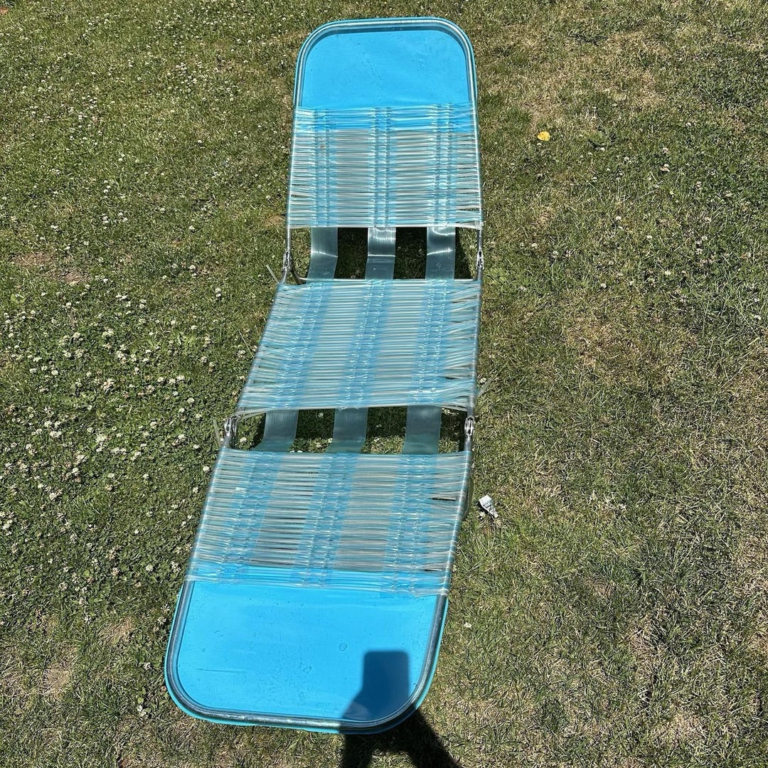 Vintage Vinyl Tube Plastic Sunbathing Beach Chair With Aluminim Frame