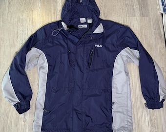 FILA Blue Gray Ski Snowboard Reflective Hooded Jacket Coat Men's XXL Vintage