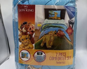 Juego de edredón reversible de 2 piezas para cama individual/doble de Disney El Rey León Simba con funda de almohada.