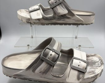 Birkenstock Arizona EVA Sandal Womens 38 Marbled Gray White Two Strap Lightweigh