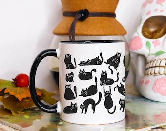 Silly Black Cat Accent Mug, Cat Coffee Mug, Black Cat Coffee Cup, Cat Lover Gifts, Halloween Cats, Black Cat Gifts, Black Cat Cup