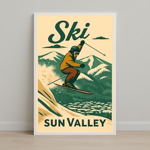 Ski Sun Valley Retro Poster – Vintage Idaho Ski Resort Art, Printable Wall Decor, Digital Download