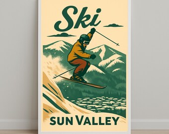 Póster de esquí de Sun Valley / Arte retro de Idaho Resort / Descarga digital