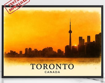 Toronto Skyline Printable Wall Art – CN Tower Sunset | Canada Cityscape | 3:2 Ratio Digital Download | Toronto Poster