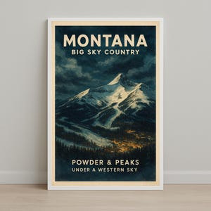 Montana Big Sky Poster – Vintage Ski Country Travel Art, Printable Wall Decor, Digital Download