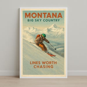 Vintage Montana Ski Poster: Big Sky Winter Sports Print (Digital Download