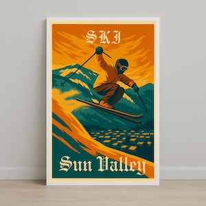 Ski Sun Valley Vintage Poster – Retro Idaho Ski Resort Art, Printable Wall Decor, Digital Download