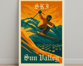 Póster vintage de Ski Sun Valley: Arte retro de estaciones de esquí de Idaho (descarga digital)