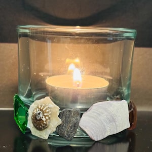 Ocean Sea Glass & Shell Candle Holder