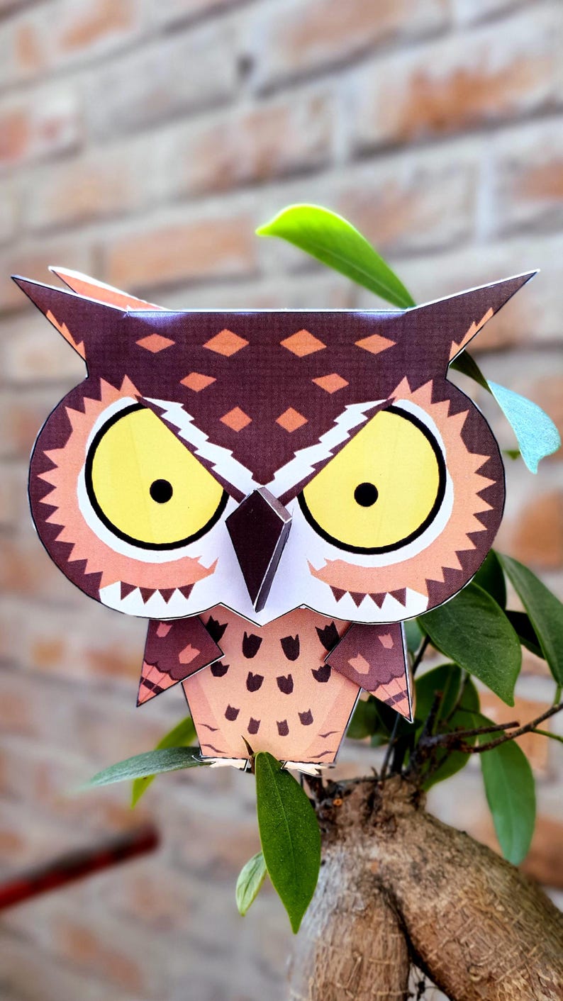 Owl Papercraft Template | Cute Printable Cube Owl PDF | DIY 3D Animal ...