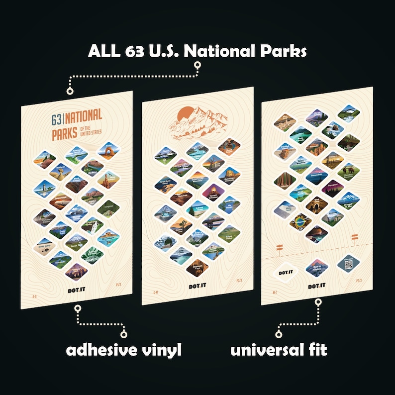 National Park Stickers Pack: 63 US Parks Vinyl Matte Decals for Water ...