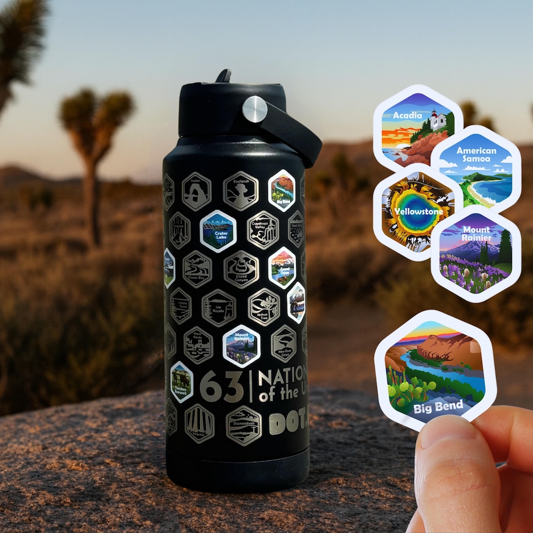 National Parks Water Bottle With Stickers: 32oz Insulated Stainless ...