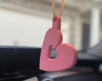 3D Printed Heart Car Charm – Pink Rearview Mirror Ornament