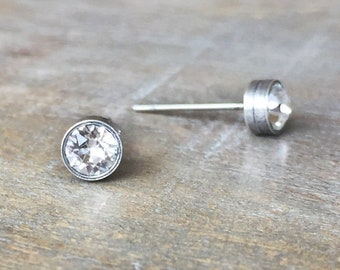 Tiny Stud Earrings with Clear Austrian Crystal Rhinestones