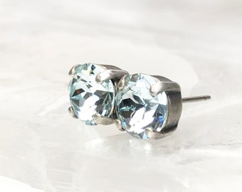 Light Blue Crystal Stud Earrings, Nickel Free Jewelry, Surgical Steel