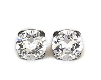 Round Crystal Stud Earrings, Nickel Free Jewelry