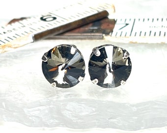 Black Diamond Big Round Stud Earrings, Nickel Free Jewelry, Surgical Steel Posts