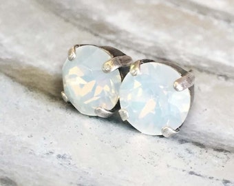 White Opal Austrian Crystal Stud Earrings