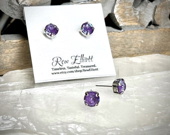 Sparkling Purple Crystal Stud Earrings, Non Tarnish with Surgical Steel Posts