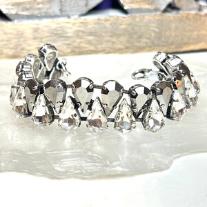 Hematite Gray and Clear Crystal pear Shaped Rhinestone Layering Bracelet, Multi Stone Tennis Bracelet image 5