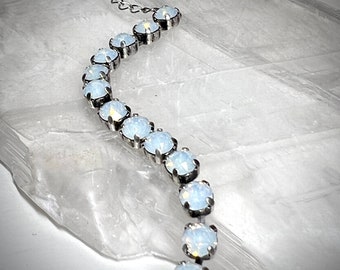 White Opal Crystal Rhinestone Layering Bracelet, Multi Stone Tennis Bracelet