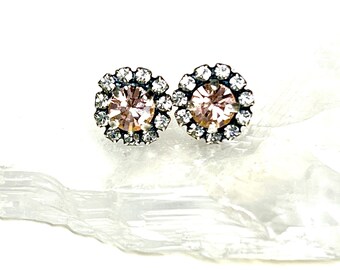 Blush Pink Halo Crystal Stud Earrings, Austrian Crystal Bridesmaid Earrings