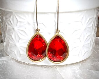 Retro Style Ruby Red Rhinestone Dangle Earrings