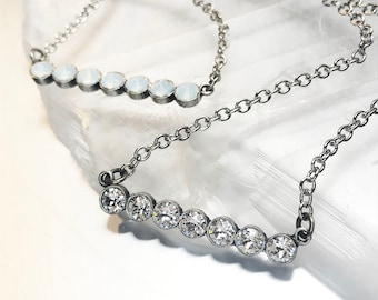 Crystal Choker, Silver Bar Necklace, Dainty Necklace, Minimalist Necklace