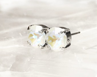 Cream White Stud Earrings, 8mm Round Crystal Earrings