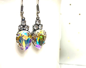 Iridescent Crystal Pear Dangle Earrings with Stainless Steel French Hook