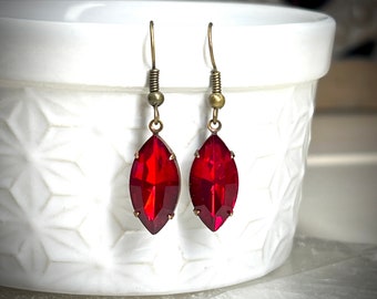 Very Vintage Ruby Red Rhinestone Dangle Earrings