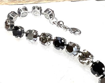 Gray and Black Crystal Rhinestone Layering Bracelet, Multi Stone Tennis Bracelet (0102)