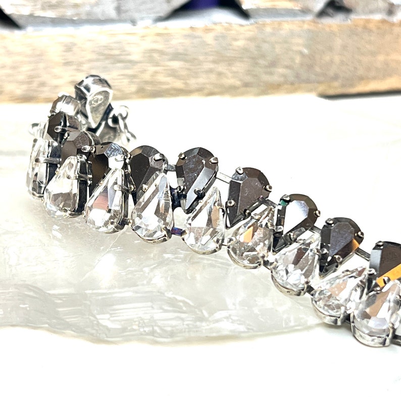Hematite Gray and Clear Crystal pear Shaped Rhinestone Layering Bracelet, Multi Stone Tennis Bracelet image 1