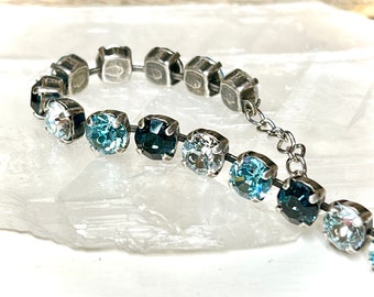 Shades of Sapphire  and Topaz Blue Crystal Rhinestone Layering Bracelet, Multi Stone Tennis Bracelet (0109)