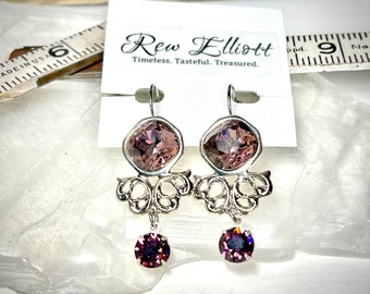 Light Amethyst Purple Rhinestone Lever Back Earrings