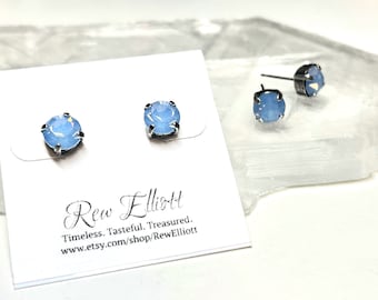 Blue Opal Crystal Stud Earrings, Non Tarnish with Surgical Steel Posts