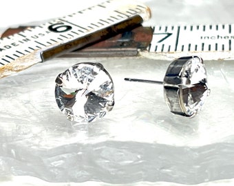 Big Crystal Clear Round Stud Earrings for Her, Nickel Free Jewelry, Surgical Steel Posts