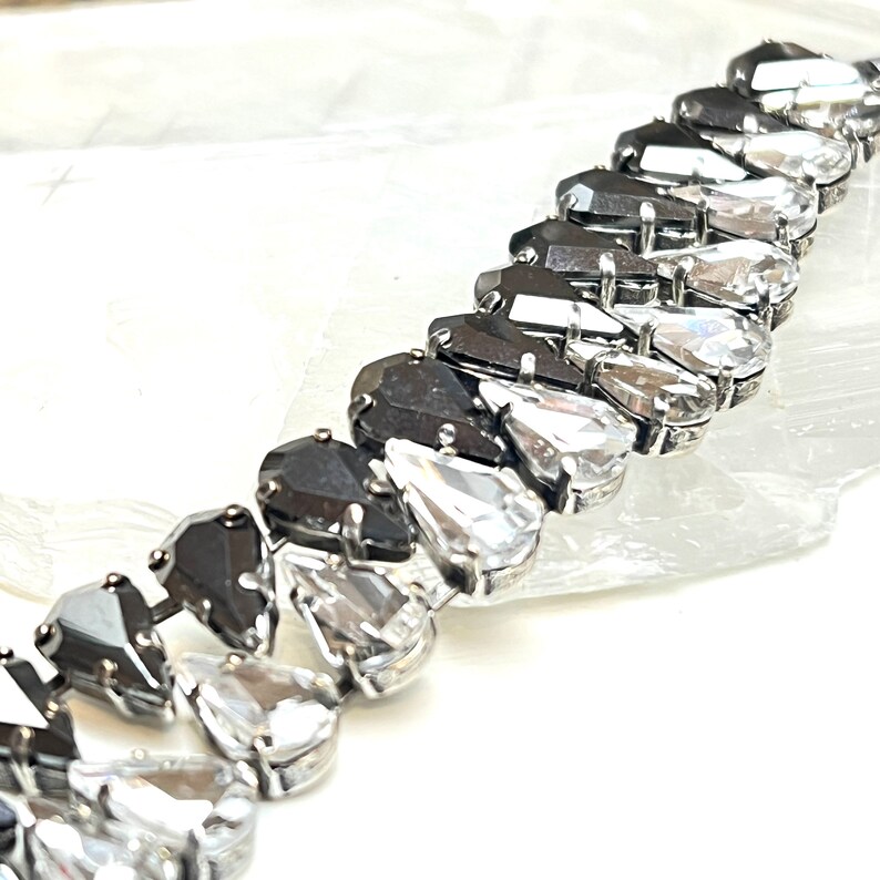 Hematite Gray and Clear Crystal pear Shaped Rhinestone Layering Bracelet, Multi Stone Tennis Bracelet image 3