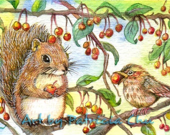 ACEO LE Art Card Print 2.5/"x3.5/" /" Bunnies In Winter Snow /" Art by Patricia