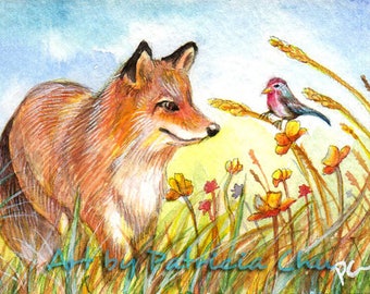 ACEO LE Art Card Print 2.5x3.5/" Fox Family In The Woods Animal Art by Patricia